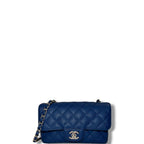 Chanel Caviar Classic Flap Shoulder Handbag Blue Mini