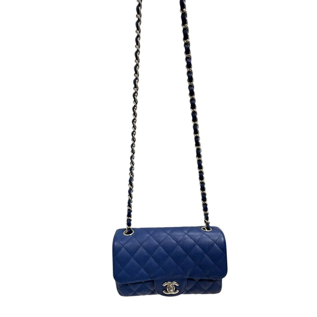 Chanel Caviar Classic Flap Shoulder Handbag Blue Mini