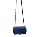 Chanel Caviar Classic Flap Shoulder Handbag Blue Mini