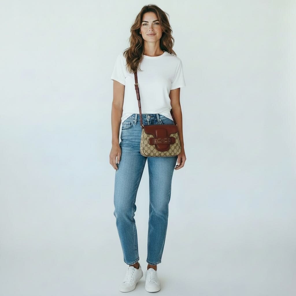 Gucci GG Dressage Canvas Crossbody Handbag Brown