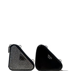 Prada Double Zip Triangle Crystal Shoulder Bag black Mini