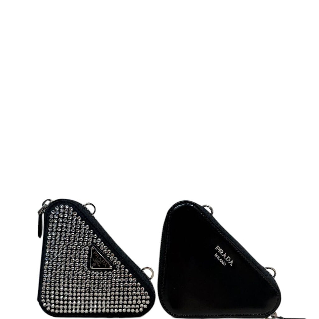Prada Double Zip Triangle Crystal Shoulder Bag black Mini