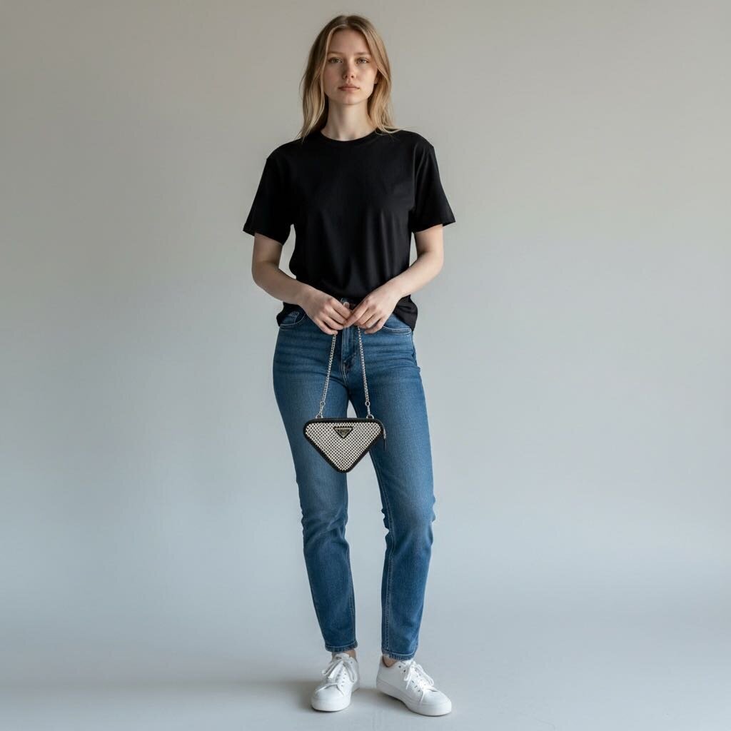 Prada Double Zip Triangle Crystal Shoulder Bag black Mini
