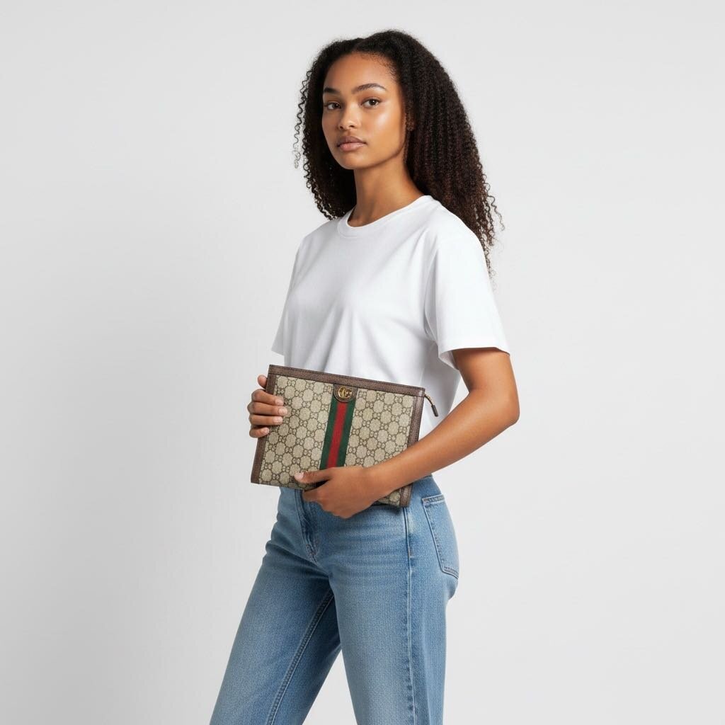 Gucci GG Supreme Web Ophidia Pouch Brown Monogram