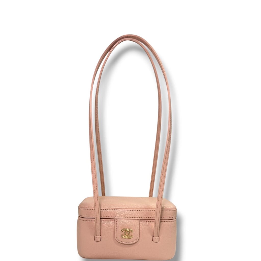 Chanel Shiny Caviar Preppy Coco Long Vanity With Strap Light Pink