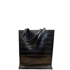 Alexander McQueen Black Crocodile Embossed Tote Handbag Black