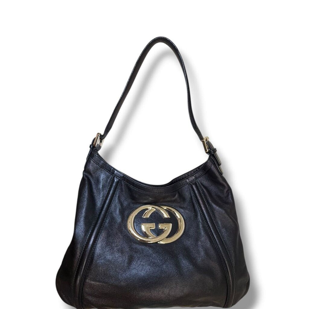 Gucci Interlocking G Calfskin Britt Shoulder Hobo Bag Black Medium