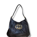 Gucci Interlocking G Calfskin Britt Shoulder Hobo Bag Black Medium