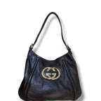 Gucci Interlocking G Calfskin Britt Shoulder Hobo Bag Black Medium