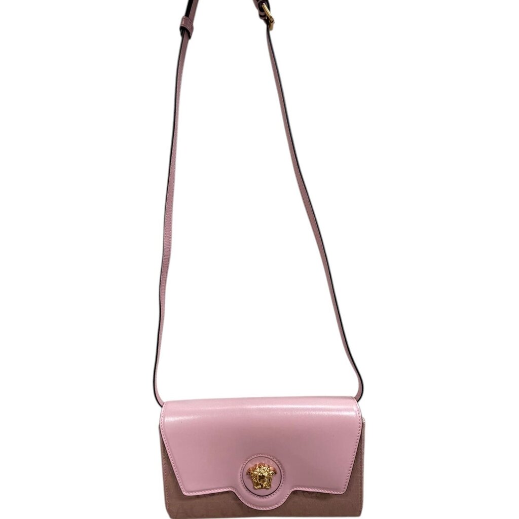 Versace Calfskin Canvas Allover Le Medusa Crossbody Pink