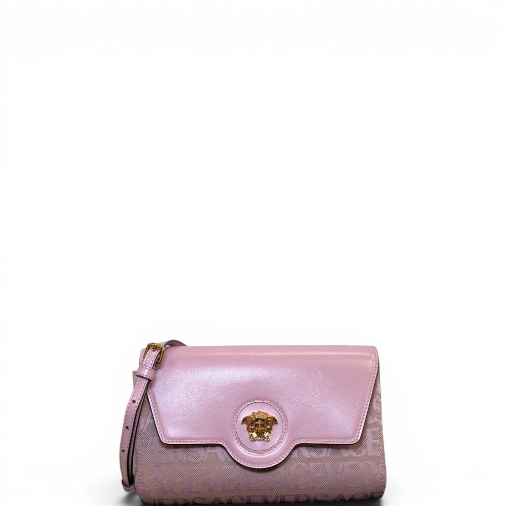 Versace Calfskin Canvas Allover Le Medusa Crossbody Pink