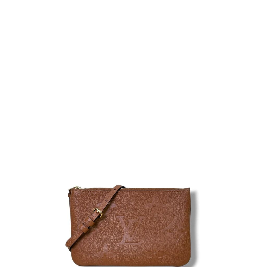 Louis Vuitton Empreinte Double Zip Pochette Crossbody Bag Brown