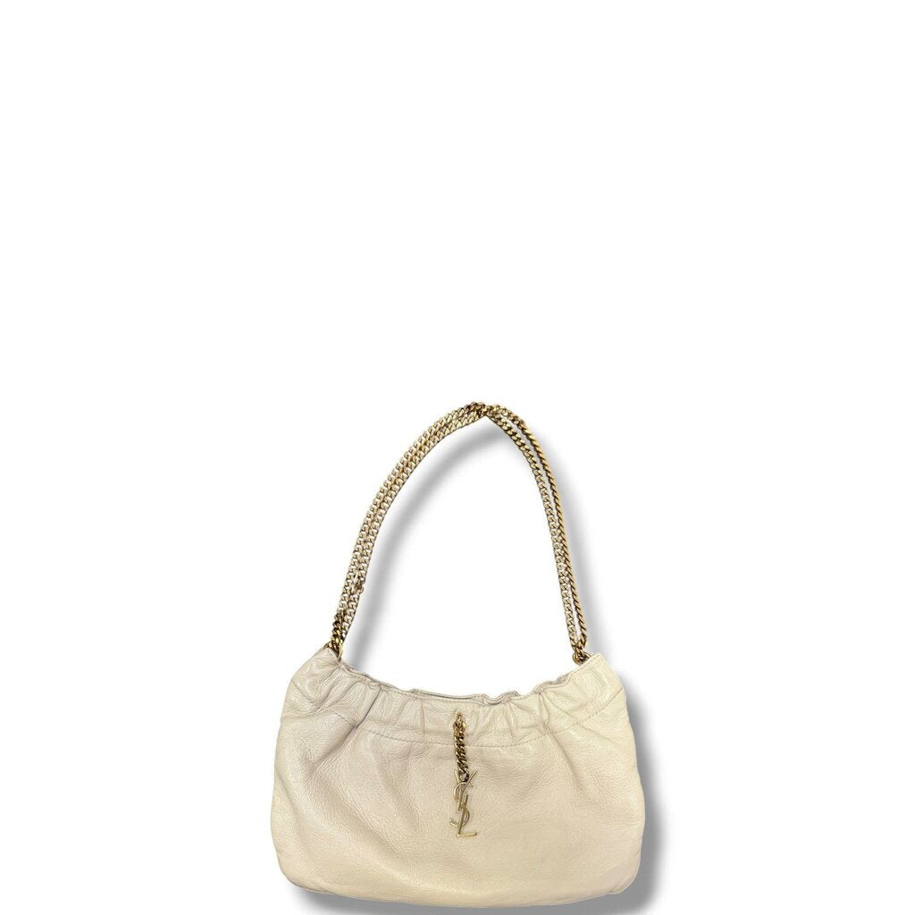 Saint Laurent YSL Pac Pac Rouched Leather Hobo Cream