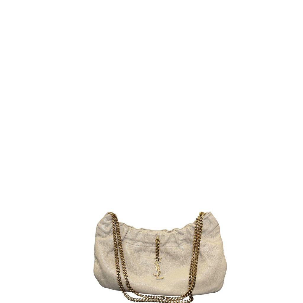 Saint Laurent YSL Pac Pac Rouched Leather Hobo Cream