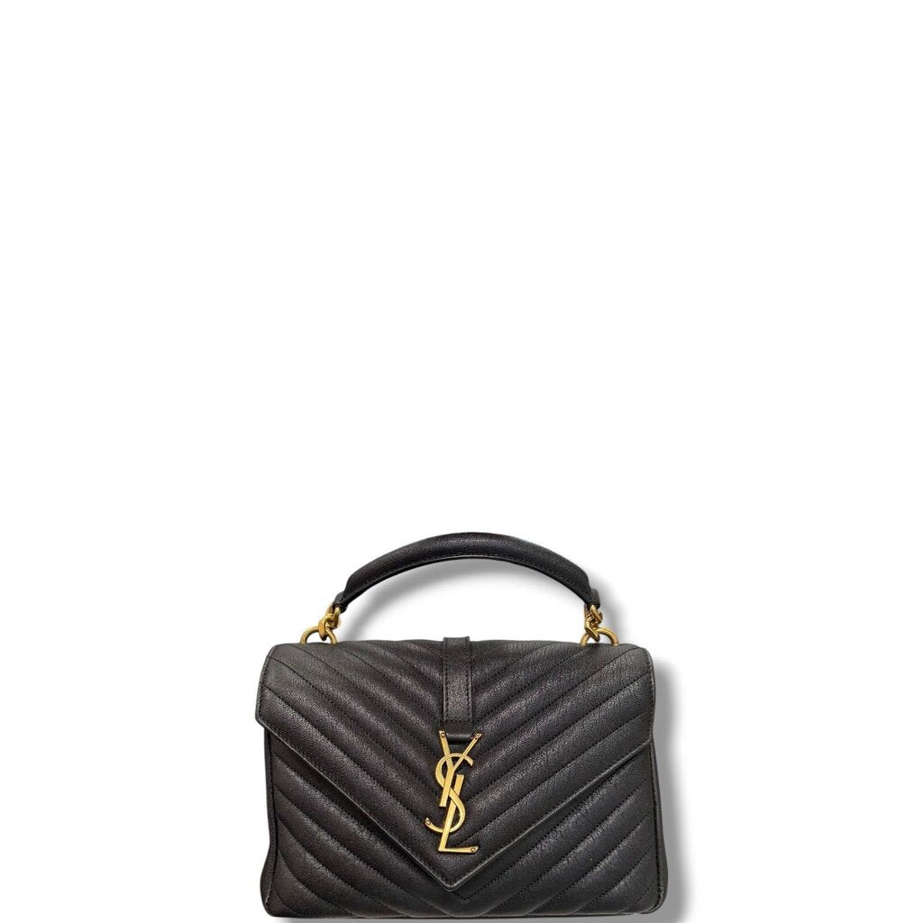 Saint Laurent YSL Lambskin College Flap Quilted Bag Black Medium