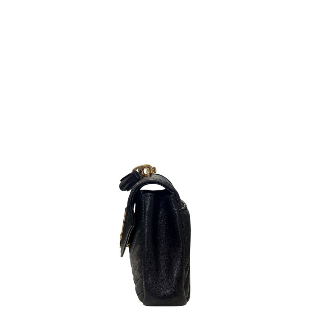 Saint Laurent YSL Lambskin College Flap Quilted Bag Black Medium