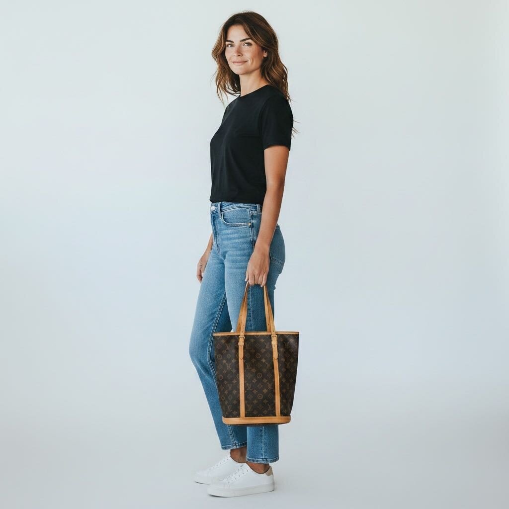 Louis Vuitton Coated Canvas Bucket Bag With Pouch Brown GM