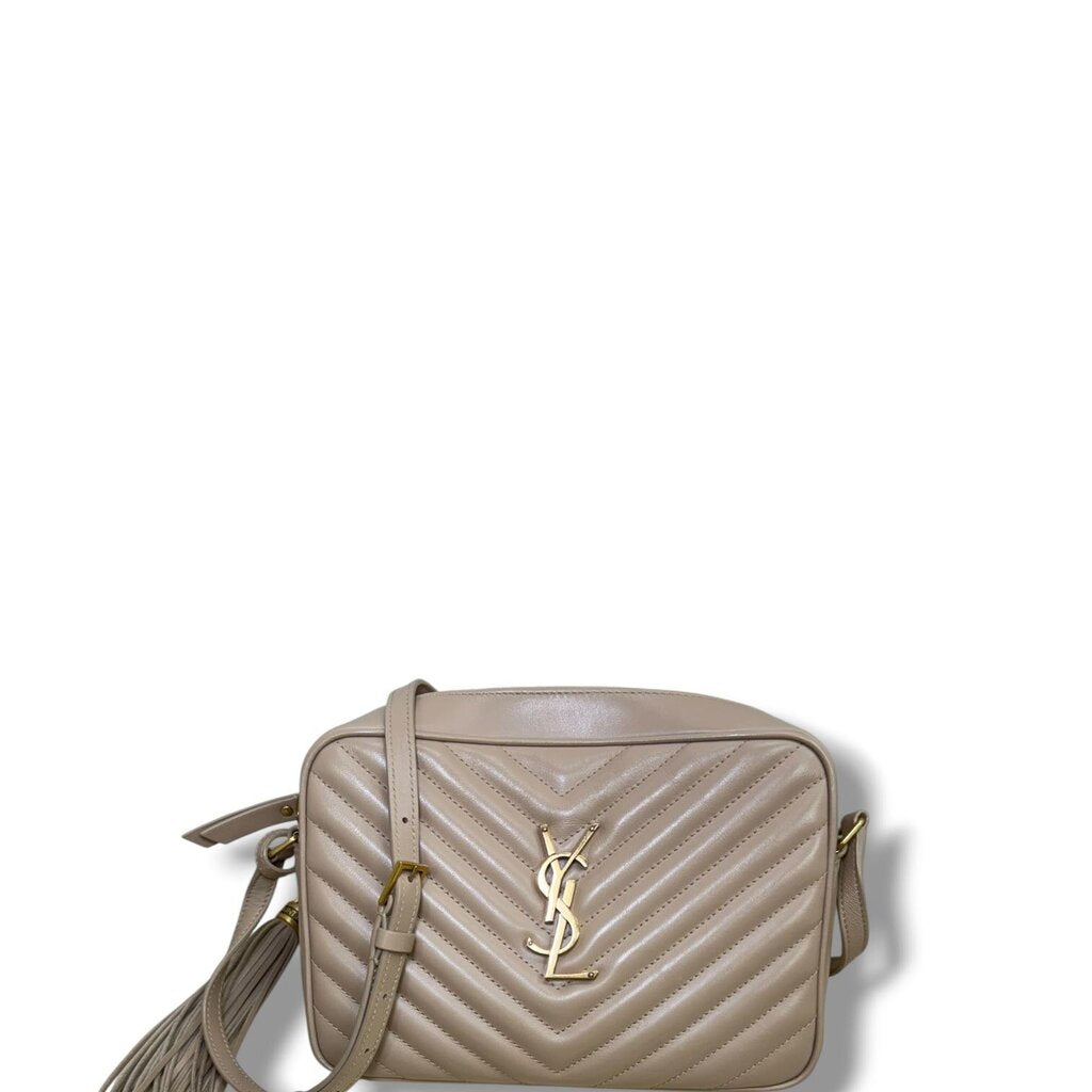 YSL Lou Calfskin Matelasse Camera Crossbody Handbag Beige