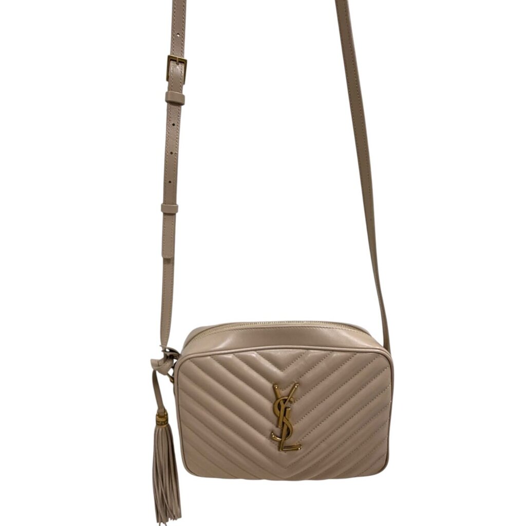 YSL Lou Calfskin Matelasse Camera Crossbody Handbag Beige