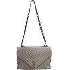 Saint Laurent YSL Chevron College Leather Shoulder Bag Gray Large