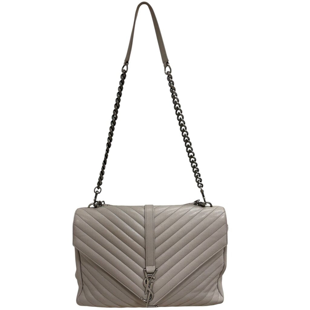 Saint Laurent YSL Chevron College Leather Shoulder Bag Gray Large