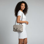 Saint Laurent YSL Chevron College Leather Shoulder Bag Gray Large