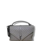 Saint Laurent YSL Chevron College Leather Shoulder Bag Gray Large