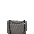Saint Laurent YSL Chevron College Leather Shoulder Bag Gray Large