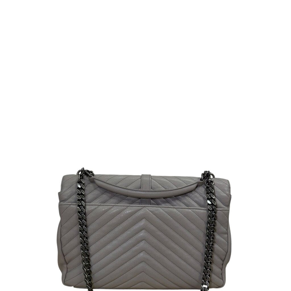 Saint Laurent YSL Chevron College Leather Shoulder Bag Gray Large