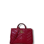 Gucci GG Marmont Calfskin Matelasse Top Handle Leather Shoulder Bag REd
