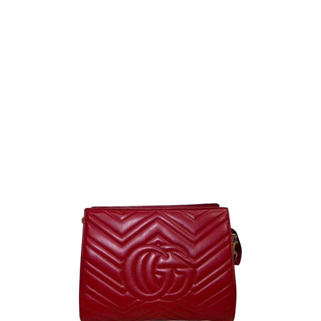 Gucci GG Marmont Calfskin Matelasse Top Handle Leather Shoulder Bag REd