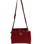 Gucci GG Marmont Calfskin Matelasse Top Handle Leather Shoulder Bag REd