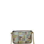 Fendi FF Canvas King Seta Embroider Baguette Crossbody Handbag Matcha Mini