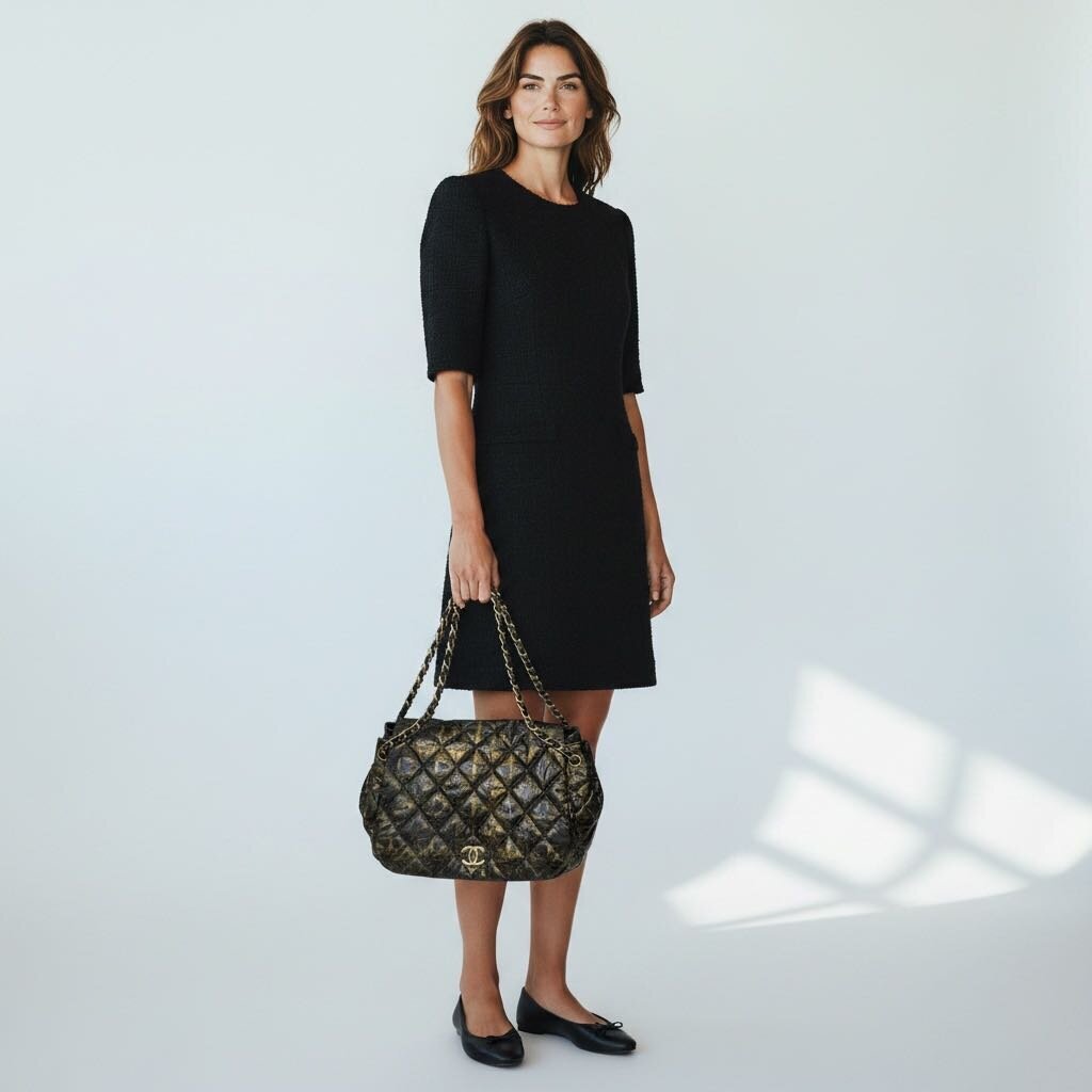 Chanel Quilted Printed Coated Nylon Accordion Flap Bag Black/Gold
