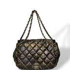 Chanel Quilted Printed Coated Nylon Accordion Flap Bag Black/Gold