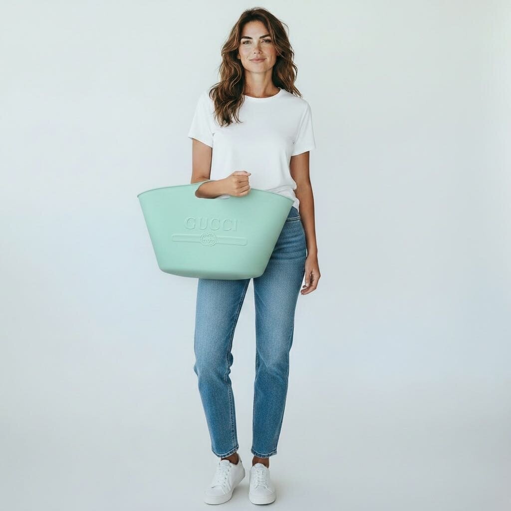 Gucci Rubber Oversized Logo Tote Teal