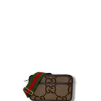 Gucci Monogram Jumbo GG Textured Dollar Web Crossbody Bag Camel
