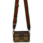 Gucci Monogram Jumbo GG Textured Dollar Web Crossbody Bag Camel