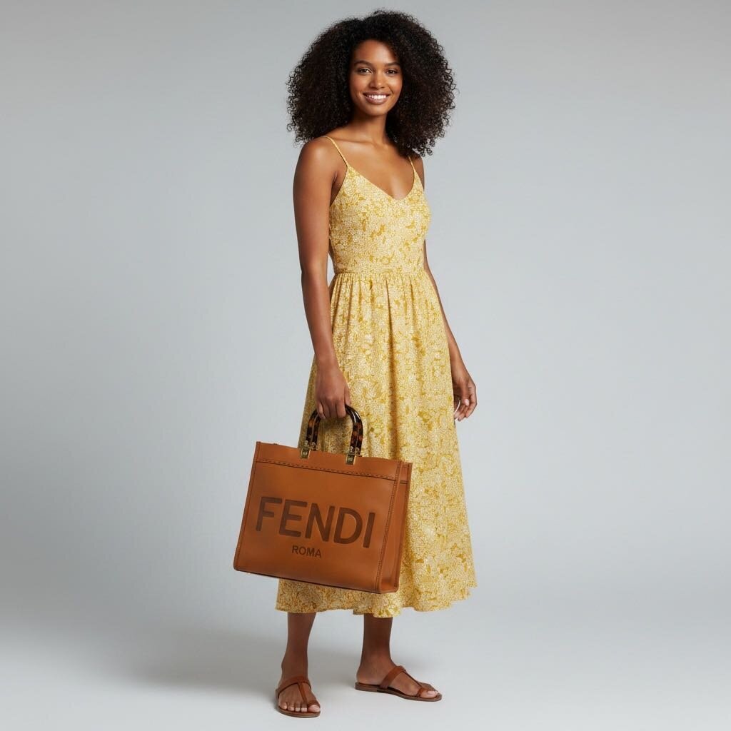 Fendi Vitello King Plexiglass Medium Fendi Sunshine Shopper Tote Brown Medium