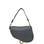 Christian Dior Saddle Grained Calfskin Shoulder Bag Stone Gray Medium