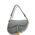 Christian Dior Saddle Grained Calfskin Shoulder Bag Stone Gray Medium