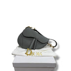 Christian Dior Saddle Grained Calfskin Shoulder Bag Stone Gray Medium