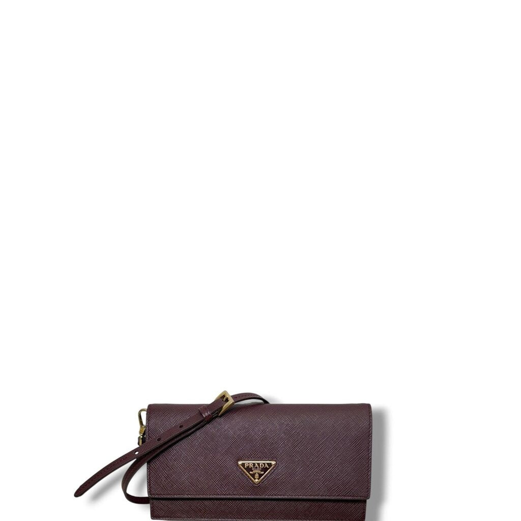 Prada Saffiano Leather Logo Crossbody Bag Burgundy Mini