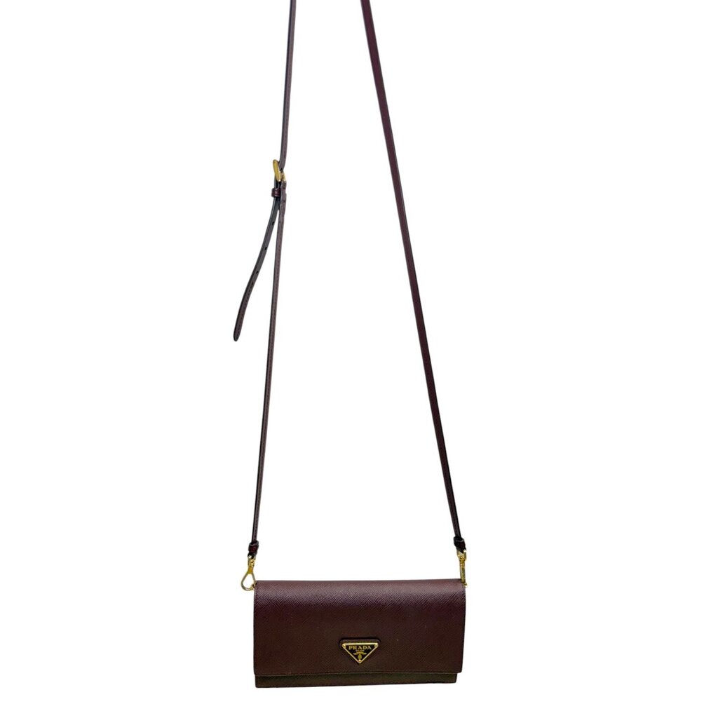 Prada Saffiano Leather Logo Crossbody Bag Burgundy Mini