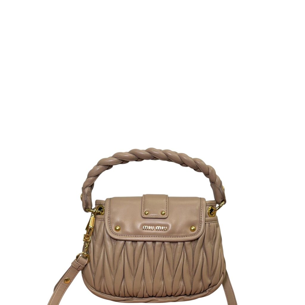Miu Miu Coffer Matelasse Leather Top Handle Shoulder Bag Beige