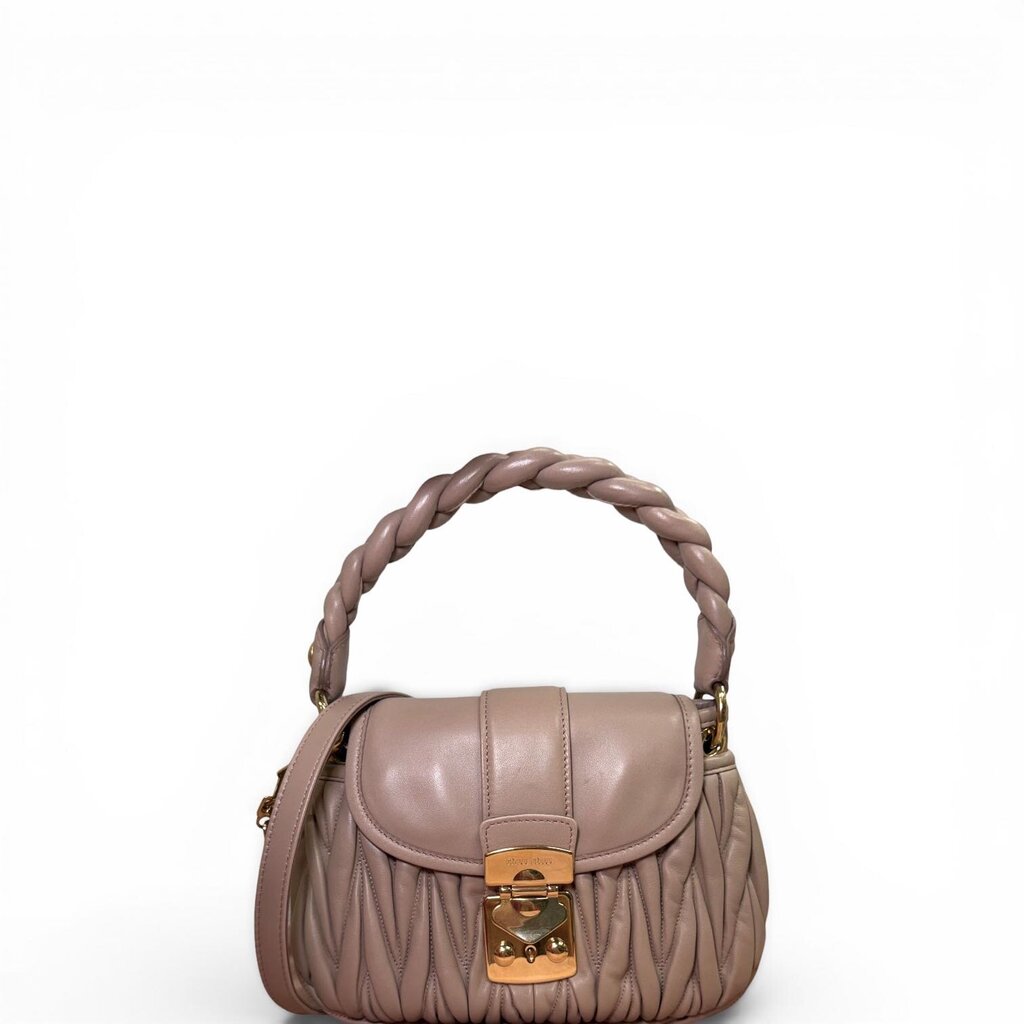 Miu Miu Coffer Matelasse Leather Top Handle Shoulder Bag Beige