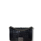 Chanel Embossed Lambskin Leather Celtic Boy Bag Black Medium