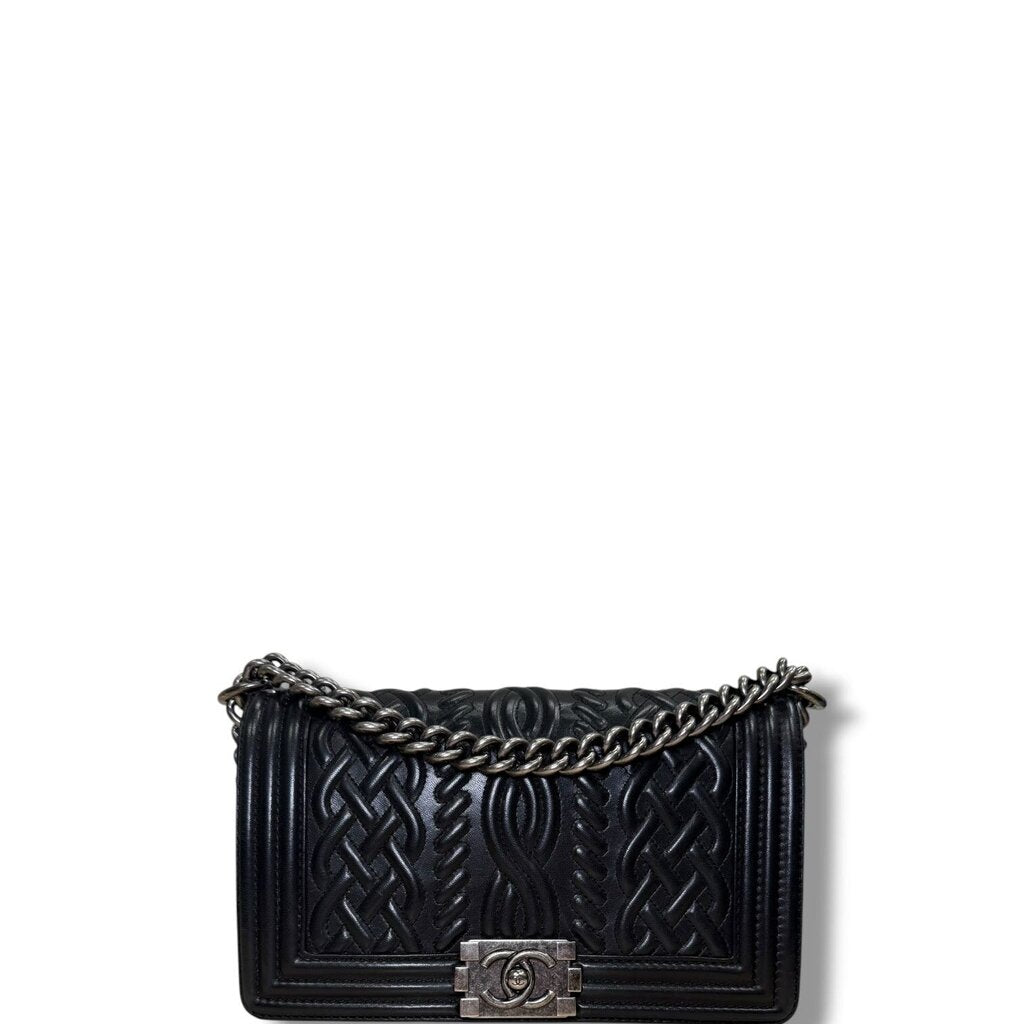 Chanel Embossed Lambskin Leather Celtic Boy Bag Black Medium