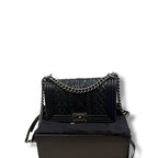 Chanel Embossed Lambskin Leather Celtic Boy Bag Black Medium
