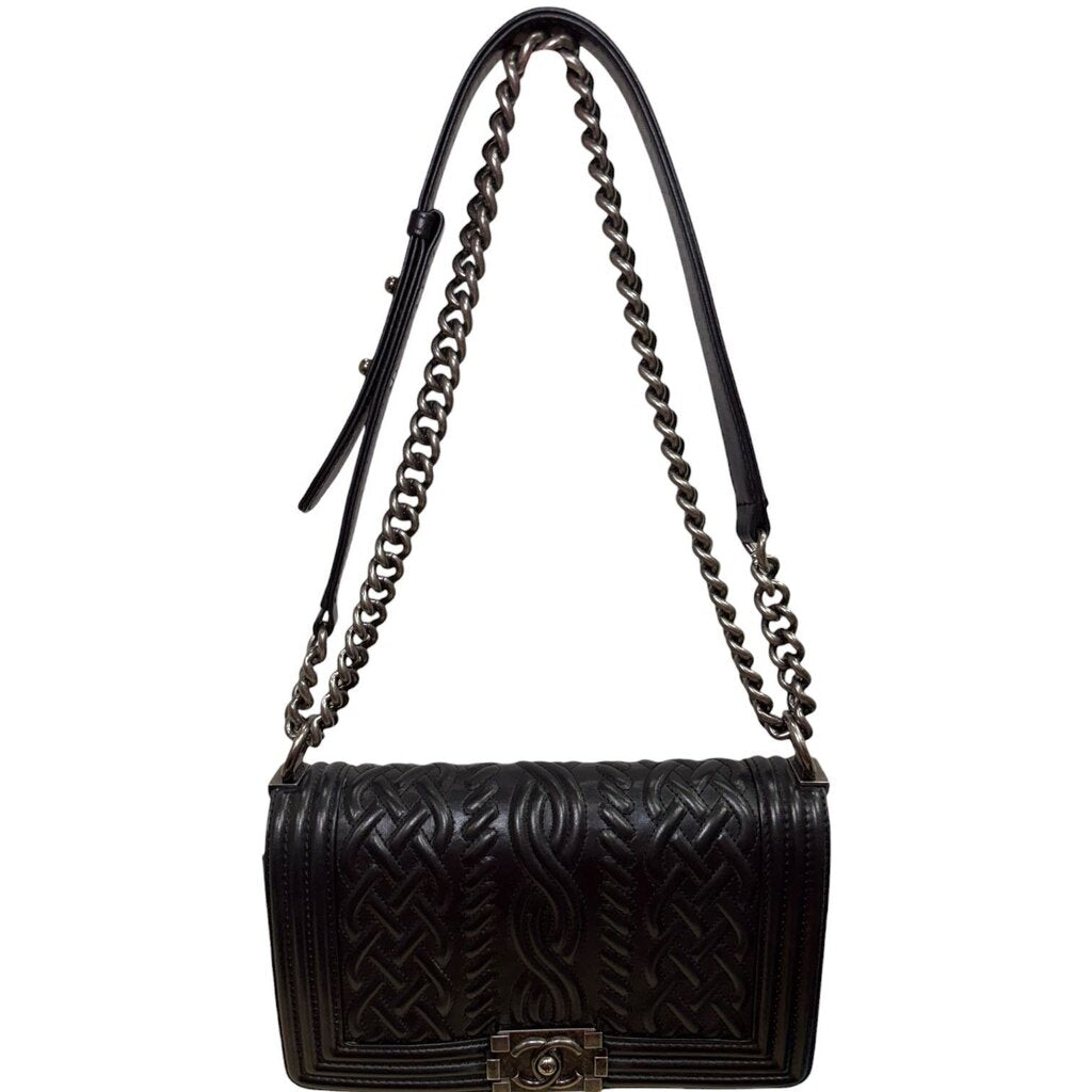Chanel Embossed Lambskin Leather Celtic Boy Bag Black Medium
